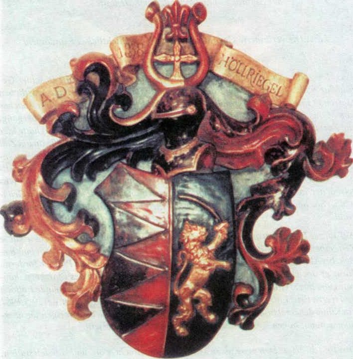 Farbiges Familienwappen mit Helmzier
